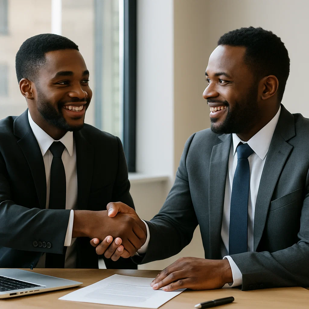A client and consultant shaking hands after a successful placement